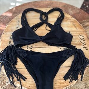 Victoria's Secret Black Fringe Bikini Size large